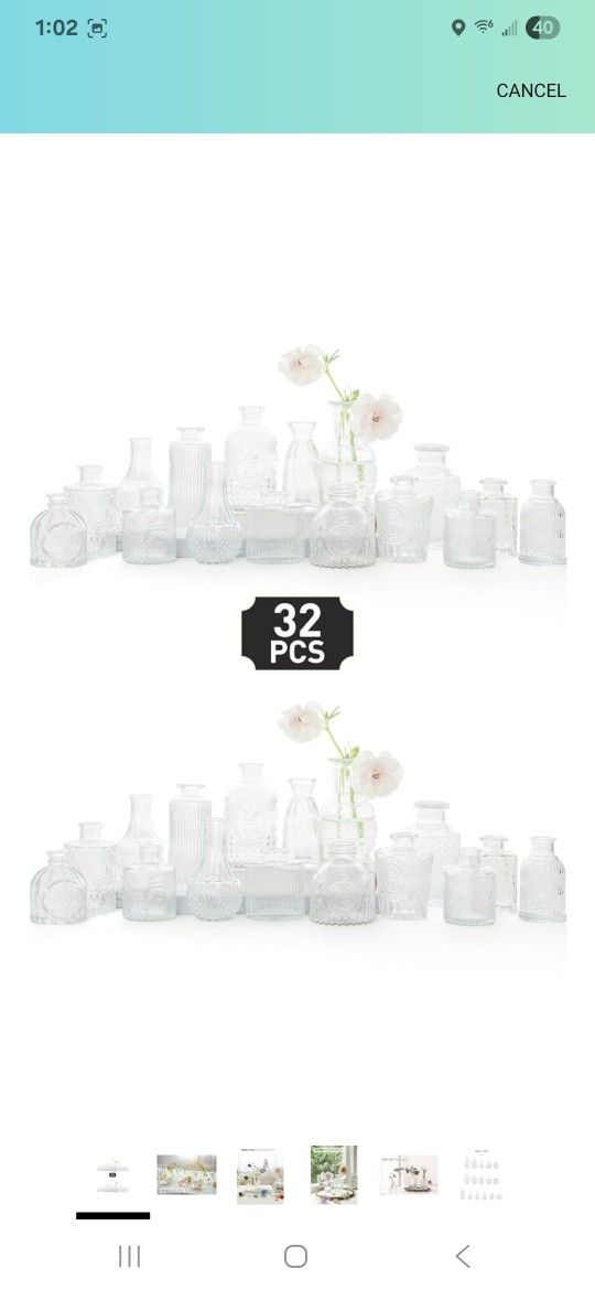 Glass Bud Vase Set of 32 - Clear Bud Vases in Bulk, Small Vases for Flowers, Cute Vases for Centerpieces, Mini Vintage Vase for Rustic Wedding Decorat