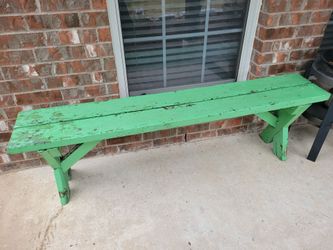 Green outdoor wood bench picnic table seat