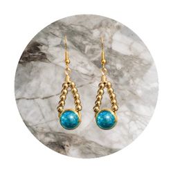 Aqua & Gold Dangle Earrings 