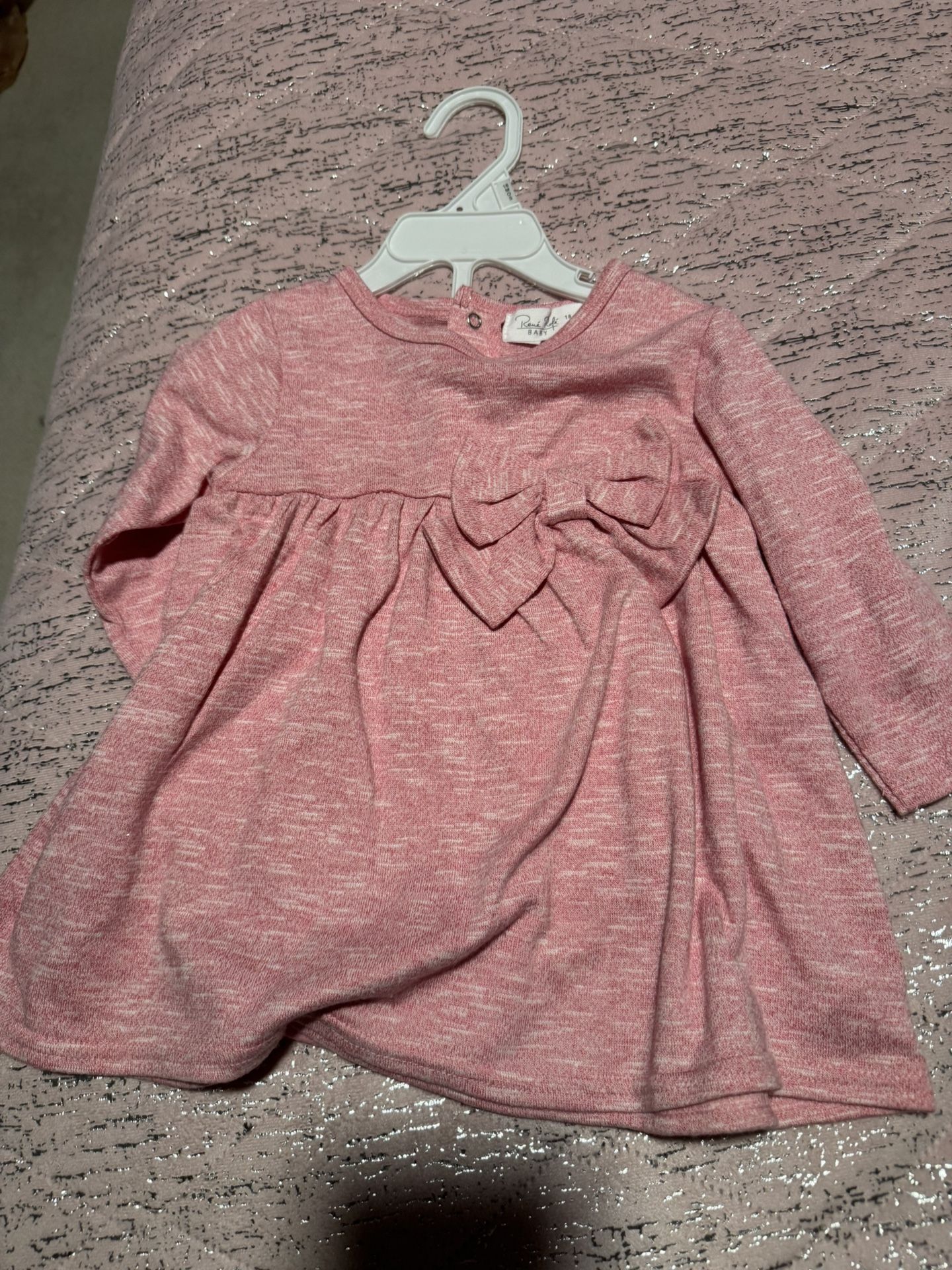 Nwt Baby Girl Toddler Rene Rofe Pink 18 Month Dress With Bow And Diaper Cover
