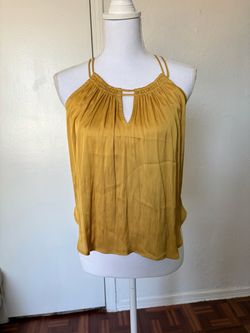 Express women’s mustard gold halter neck flare top size XS New with tags