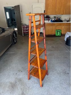Vintage Bamboo folding etagere ladder shelf