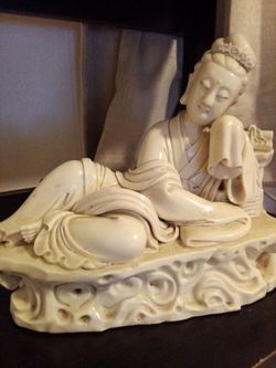 Reclining Guanyin Blanc de Chine Porcelain Figurine
