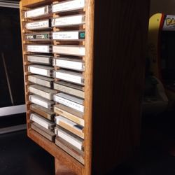 Vintage Tape Collection & Spinning Solid Wood Rack 48 Taoes