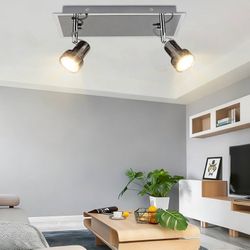 Ceiling Track Light Fixture: 2-Light Square Led Track Lighting Kit - Flush Mount Ceiling Spotlights Flexibly Adjustable Accent Lamp