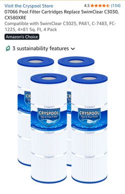 07066 Pool Filter Cartridges Replace SwimClear C3030 CX58OXRE
Compatible with SwimClear C3025, PA81, C-7483, FC- 1225, 4x81 Sq. Ft, 4 Pack