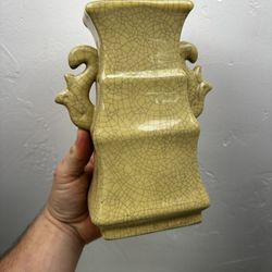 Antique Chinese Song Style Guan Crackle Finish Porcelain Double Ear Vase Damaged