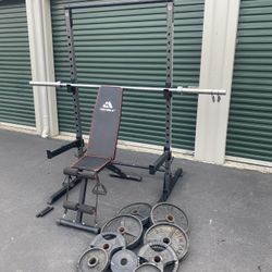 Squat Rack With Weight Bench Weights Bar 