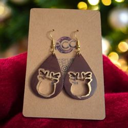 Rustic Espresso & Gold Reindeer Cutout Earrings