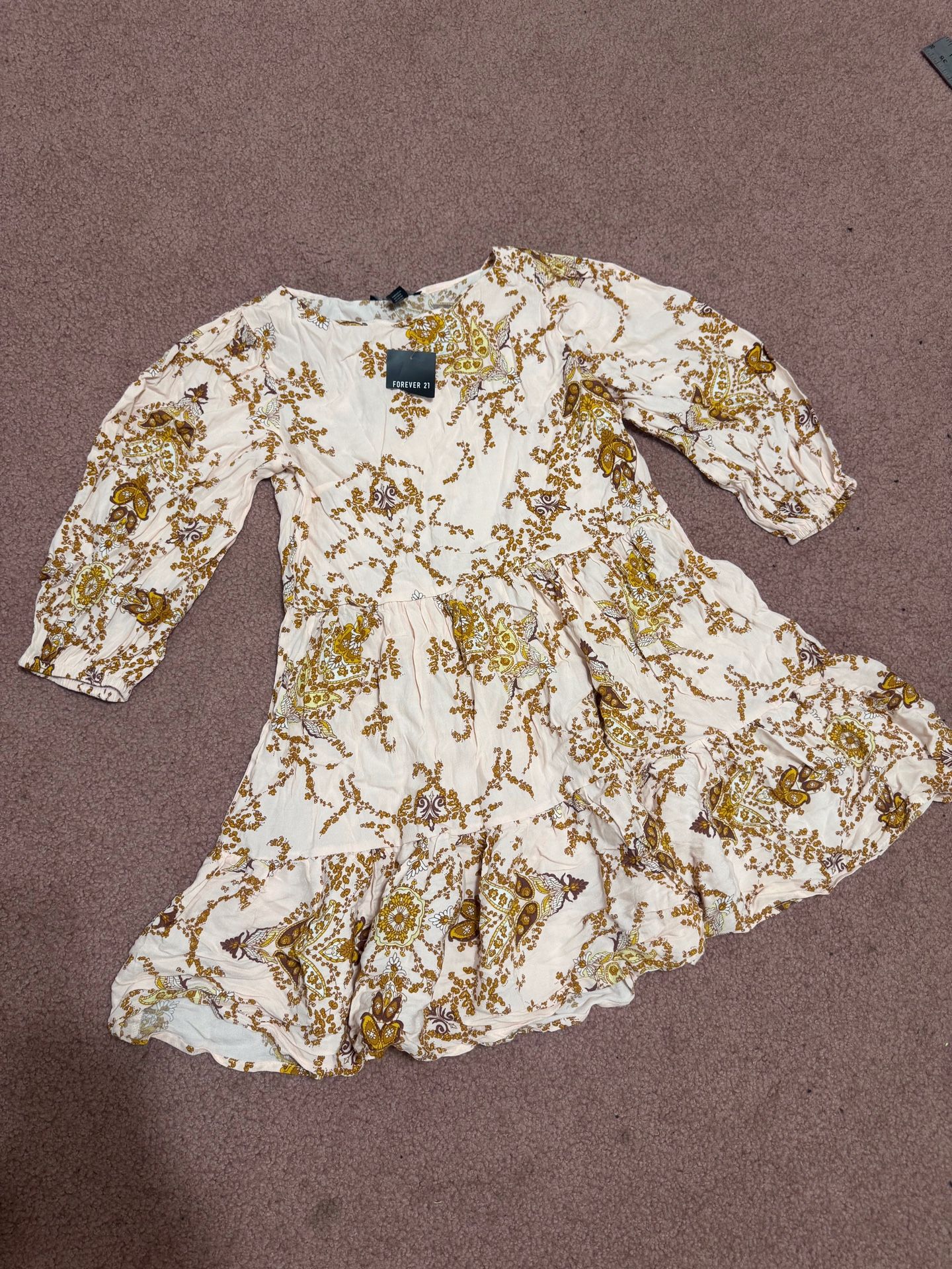 New smart yellow floral short ruffle long sleeve dress boho casual forever 21