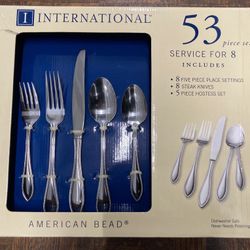 53 Piece Set Service For 8 Flatware Server Ware Stainless Steel - International American Bead