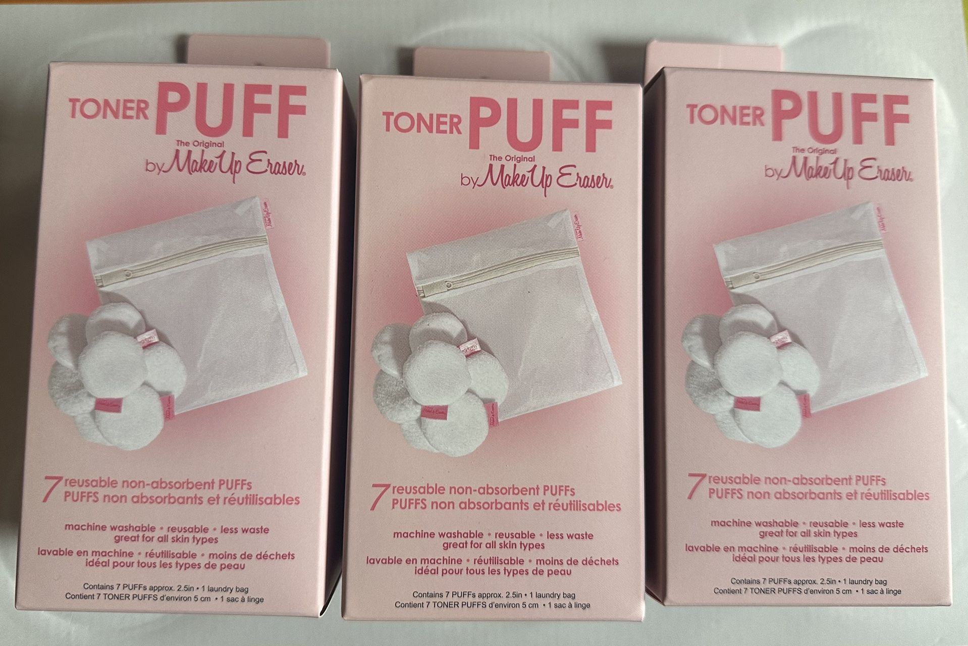 MakeUp Eraser Toner Puff 7pc Set, Reusable and Machine Washable Rounds, Laundry Bag 