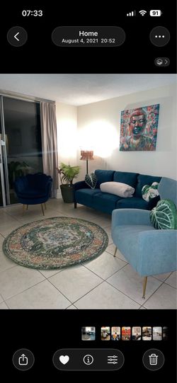 Blue/Teal Velvet 3-Seat Sofa – Excellent Condition