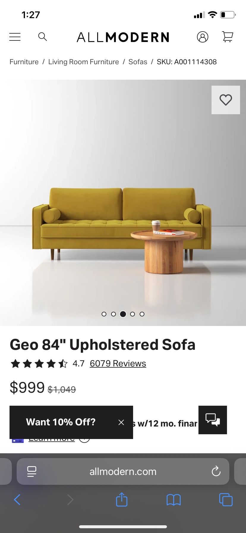 Golden Mid Century Sofa 