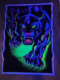 King of The Night Black Cat Blacklight Poster - Authentic Blacklight-Reactive Flocked Material - 23" x 35"