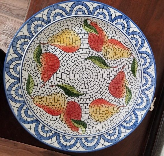 Clay Art Mosaic, Yellow and Orange Pears Bowl/Platter