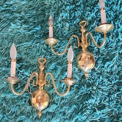 2X Golden Wall Light Fixtures with Bulbs 