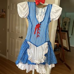 Halloween Child Costume Wizard of Oz Dorothy Sequin Dress & Hair Bows Size Medium 8-10