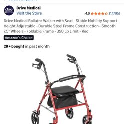 Drive - Red Rollator Walker With Seat & Storage Compartment 