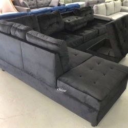 ■ASK DISCOUNT COUPON🎍 sofa Couch Loveseat Living room set sleeper recliner daybed futon ■heights . Black Velvet Reversible Sectional With Ottoman 