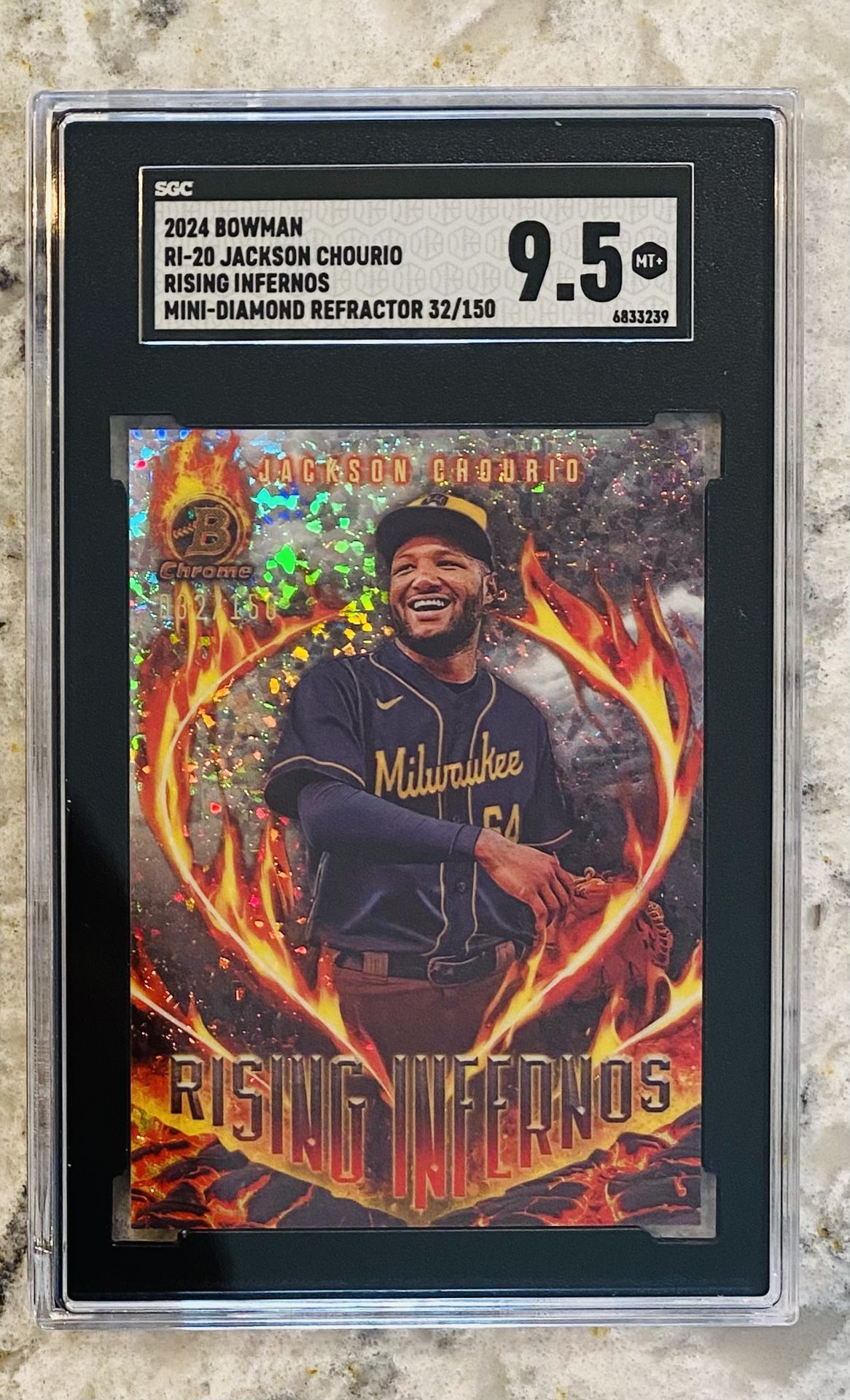 2024 Jackson Chourio Rising Infernos Mini Diamond Rookie Refractor /150 SGC 9.5