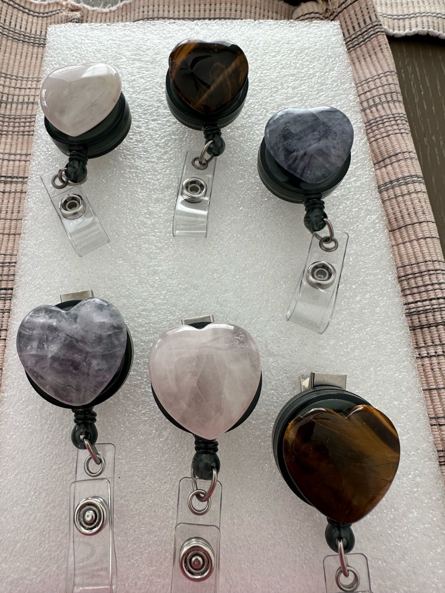 New, beautiful Crystal Heart badge reels. $12 each