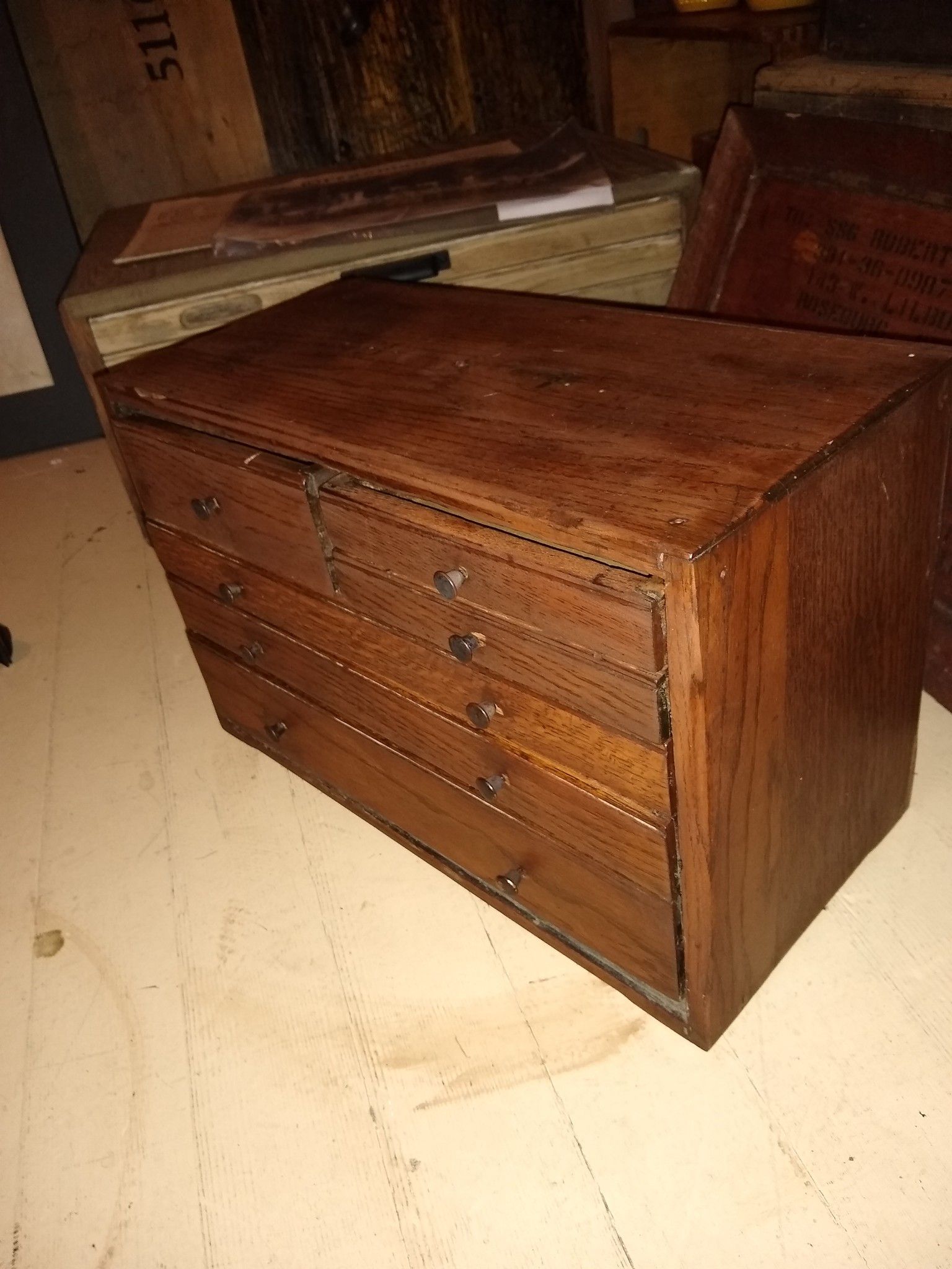 Antique Desktop 6 Drawer Cabinet
