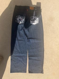 Vintage/Y2K Wide Leg Jeans with Dragon Embroidered Pockets