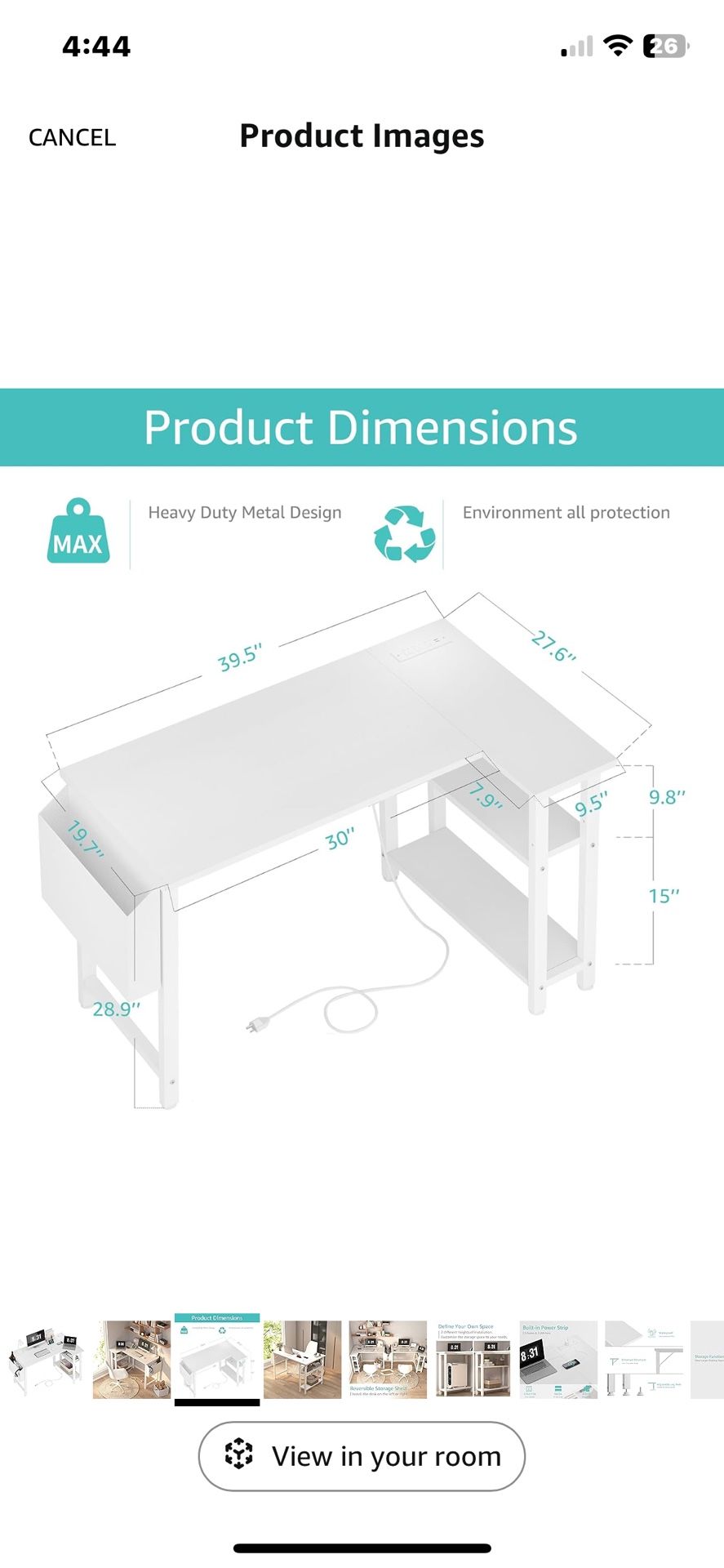 Computer Desk L Shape with Power Outlet Shelves,