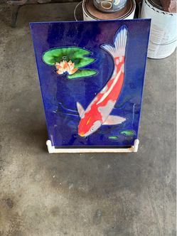 Koi Fish tile on metal stand
