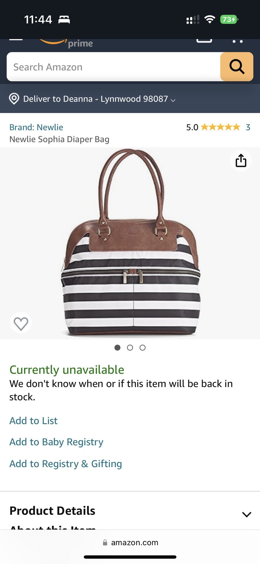 Newlie Sophia Black And White Striped Diaper Bag backpack