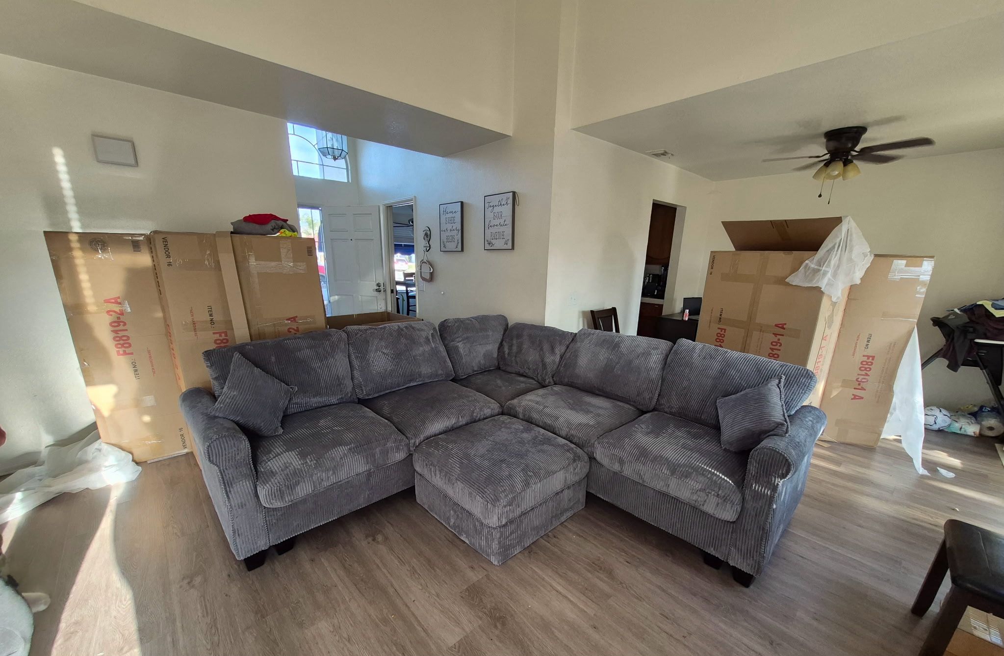 Hot Seller 4pc Sectional 99βX 99β With Free Ottoman Dark Grey 4 Left Can Deliver Can Finance