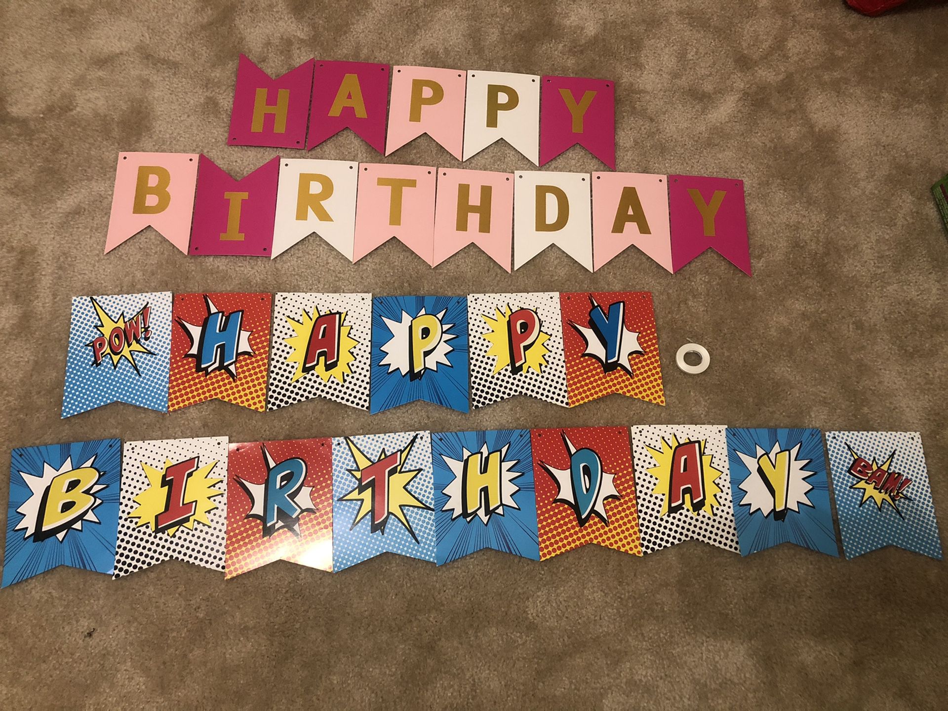 Happy birthday banner party decoration... 2 sets ribbon included