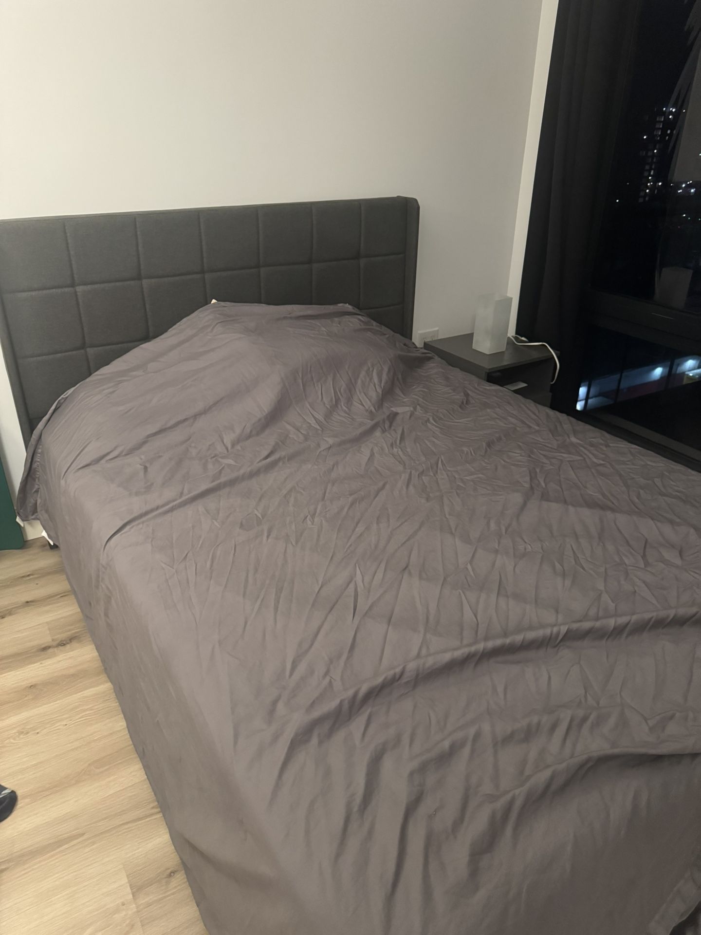 Bed Frame, Night Stand, & Lamp