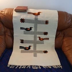 Vintage Native American Wool Tapestry Birds Tree Wall Handing Rug 43x28