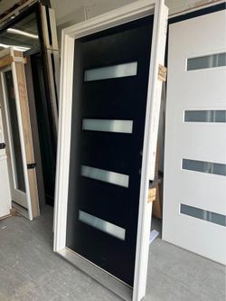 Modern Black Exterior Door with Frosted Glass Panels