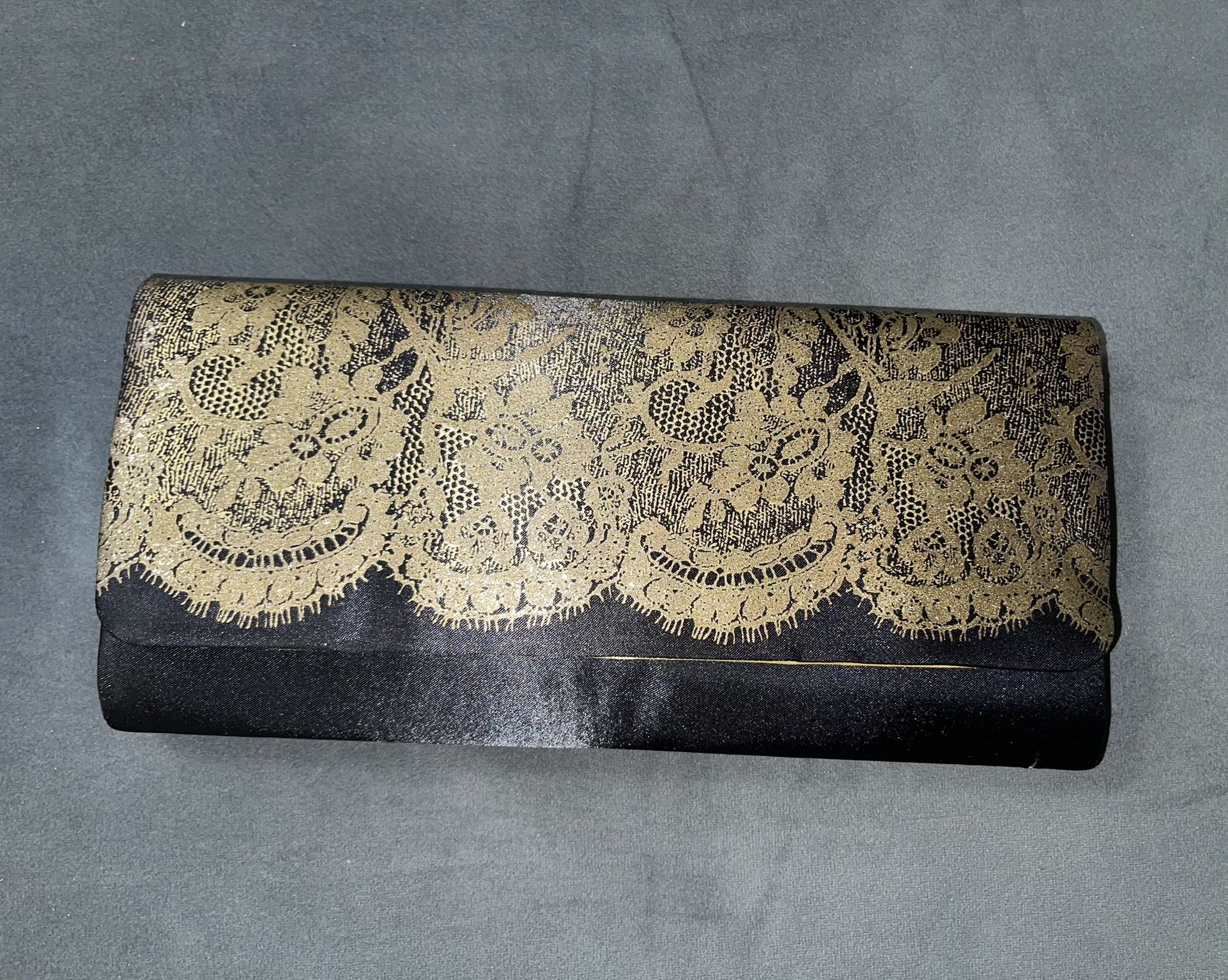 New Black evening clutch purse with an elegant gold lace overlay design
