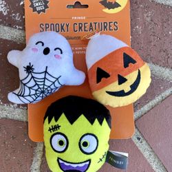 Fringe Halloween Haunts Set Of Three Squeaky Plush Dog Toy Frankenstein Candy