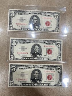 1963 $5 Red Seal US Notes – Lot of 3