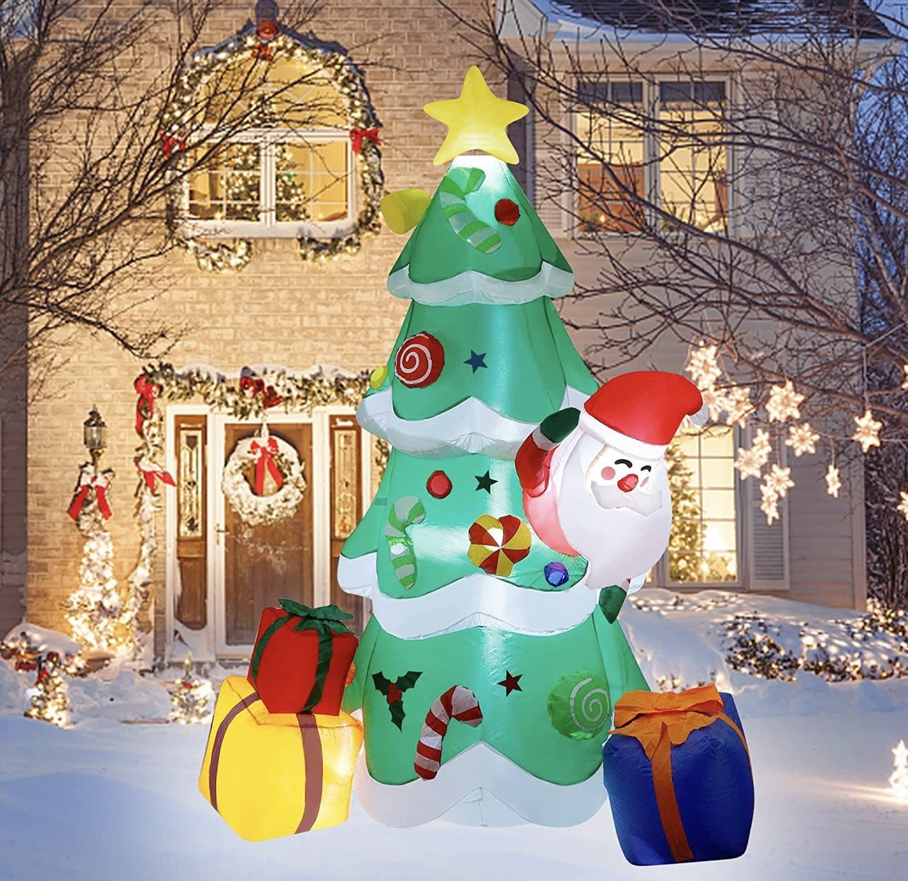 DR.DUDU 7 FT Inflatable Christmas Tree with Santa Claus Gift Boxes, Build-in LED Lights Blow up Christmas Yard Decorations for Xmas Holiday Party Outd
