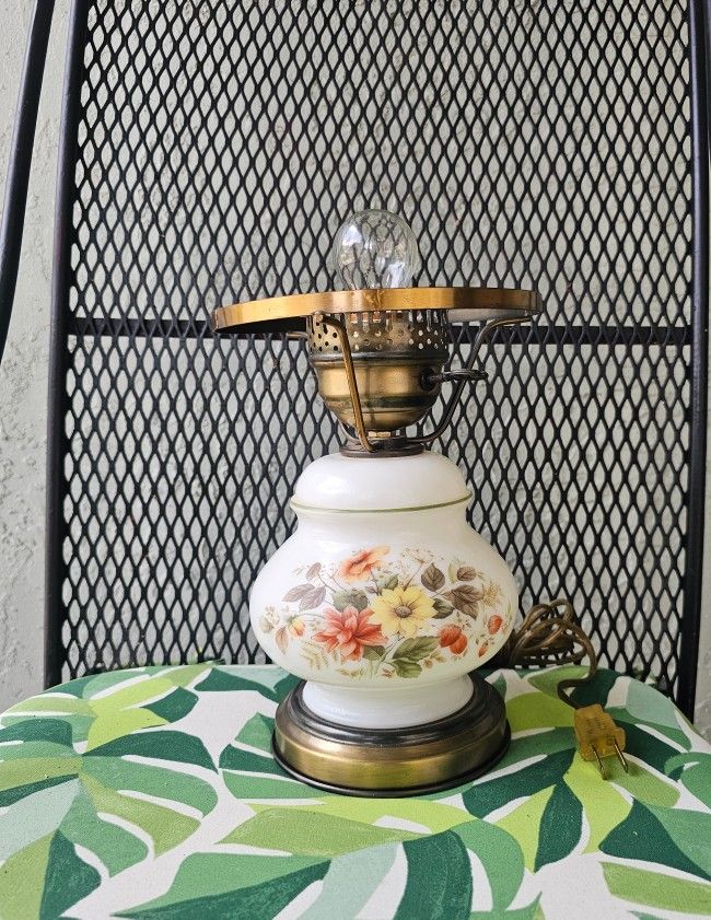 Vintage Hurricane Lamp Glass Milk Lamp Floral Lamp