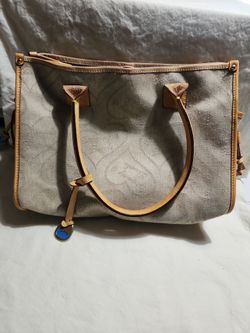 Tan Canvas and Leather Tote Handbag