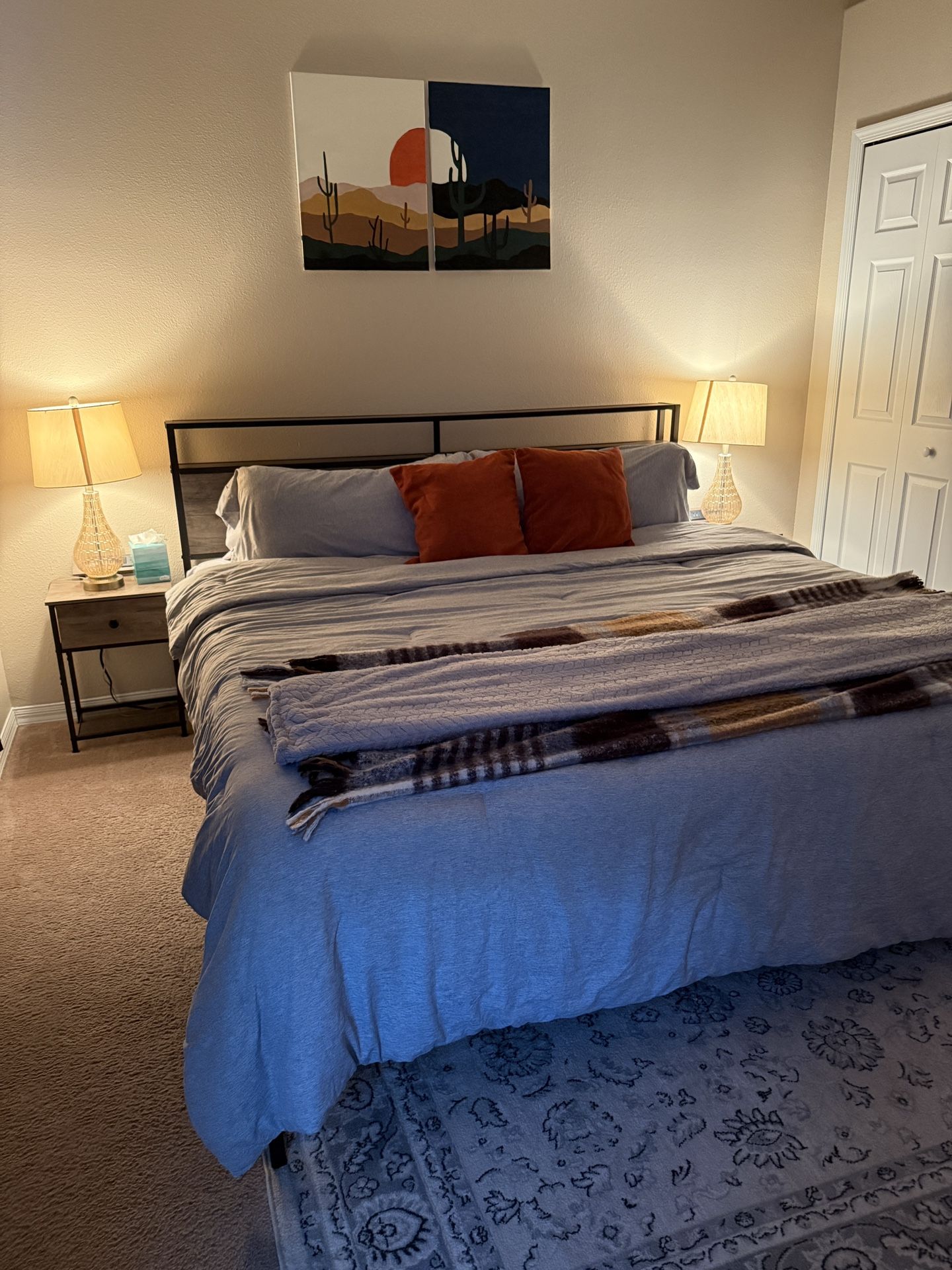 King Bed Set, Mattress, Lamps 