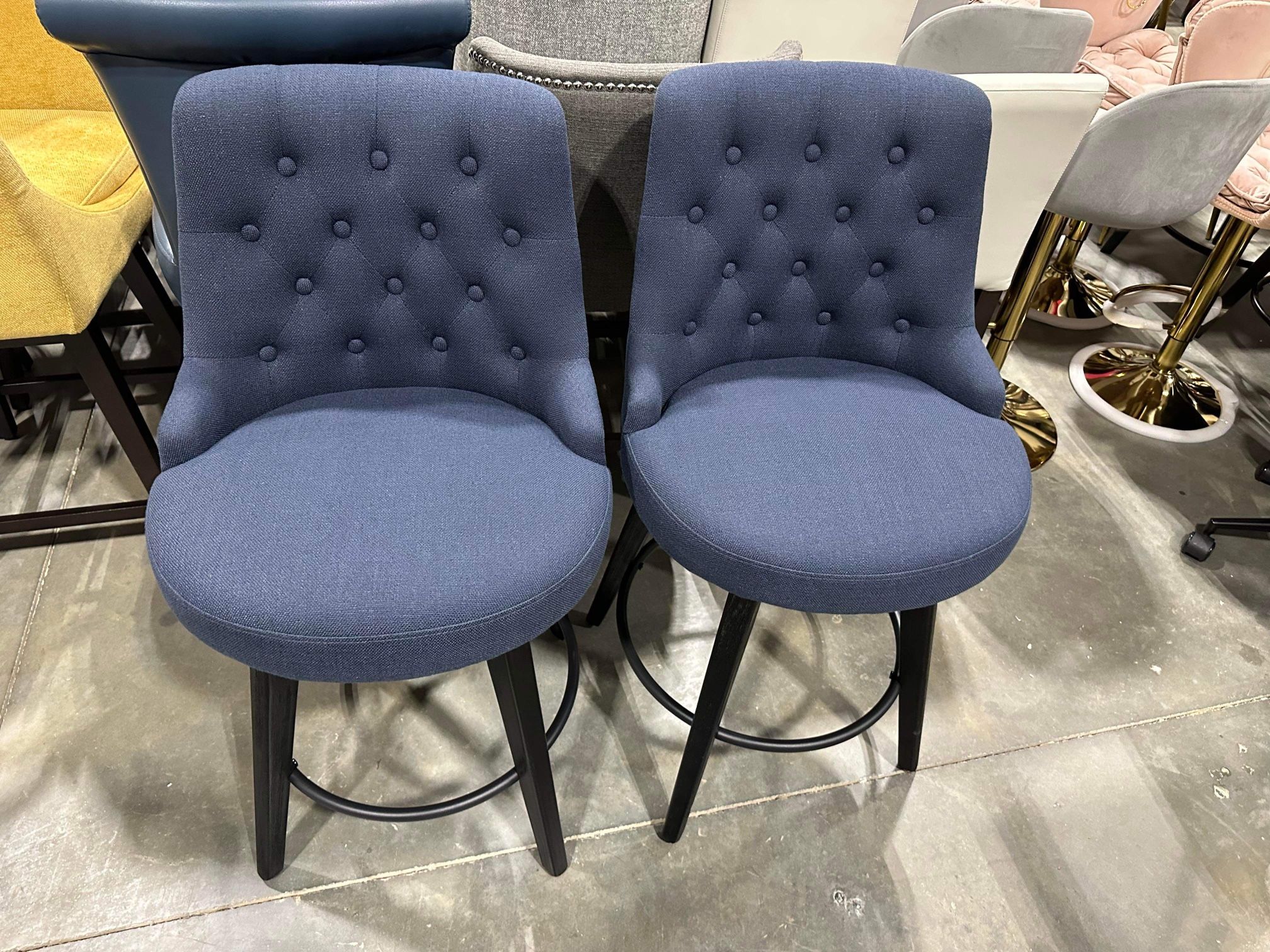 CHITA 26 inch Swivel Upholstered Counter Height Bar Stools with Tufted Back Set of 2, Fabric in Insignia Blue