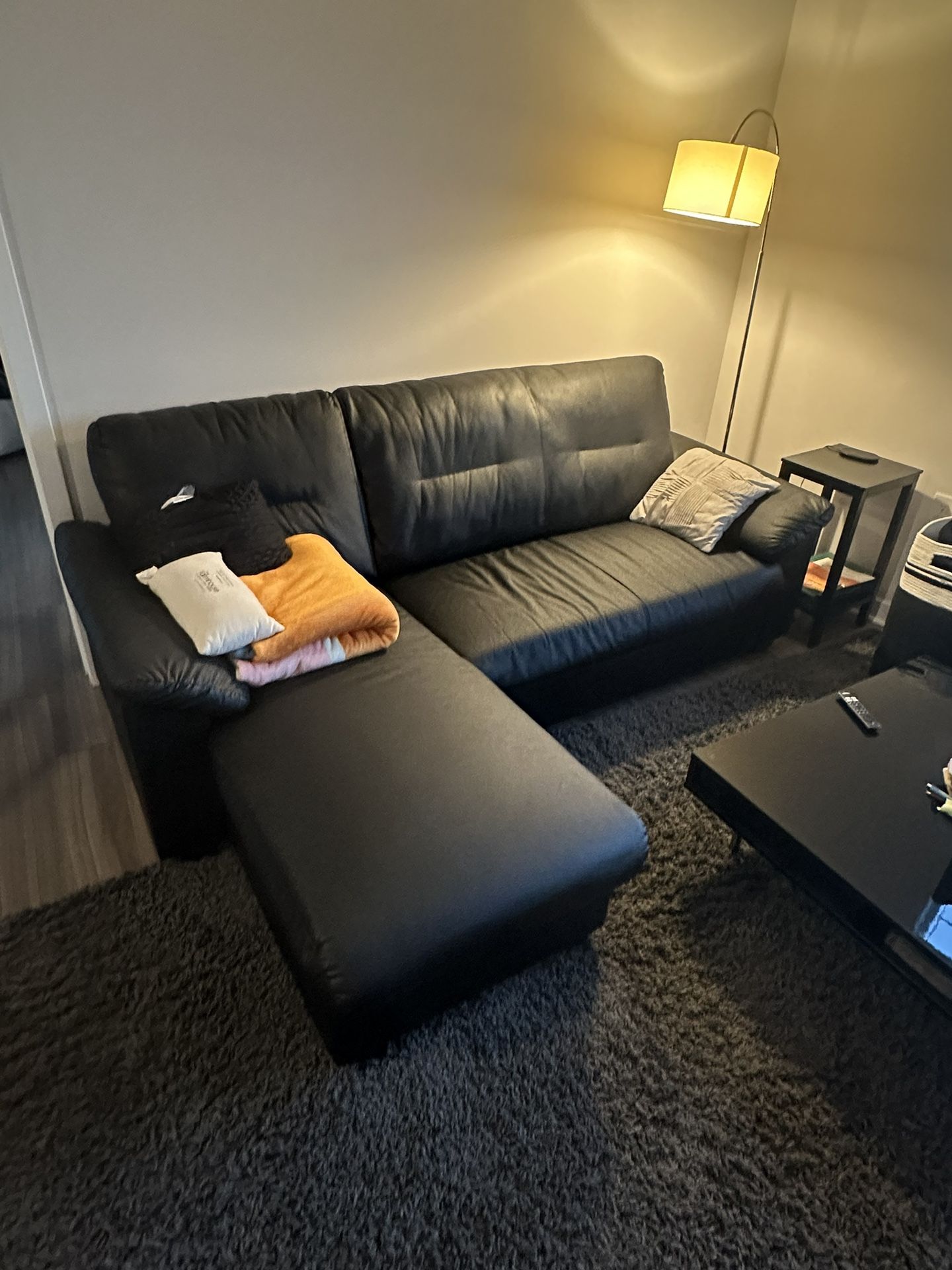 Black Faux Leather Couch