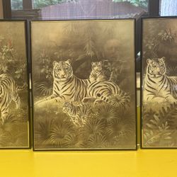 1980S White Tigers Three Piece Framed Triptych  Print Set