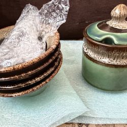 Ceramic Sugar Jar & Matching Bowls 