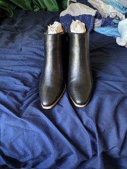 Black Leather Ankle Boots with Block Heel