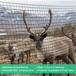 Deer Fence Netting, Heavy Duty HDPE Mesh Animal Barrier, Black 50 Gsm Tear Resistant HDPE, UV Resistant, Temporary Fence, Fruit Tree Netting, Vegetabl