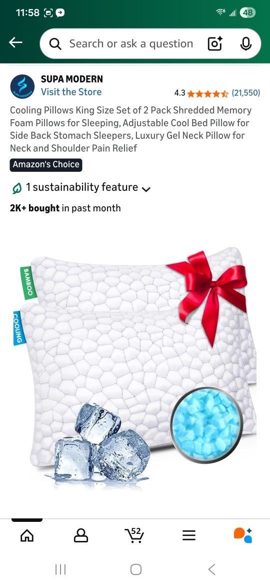 Cooling Pillows King Size Set of 2 Pack Shredded Memory Foam Pillows for Sleeping, Adjustable Cool Bed Pillow for Side Back Stomach Sleepers, Luxury G